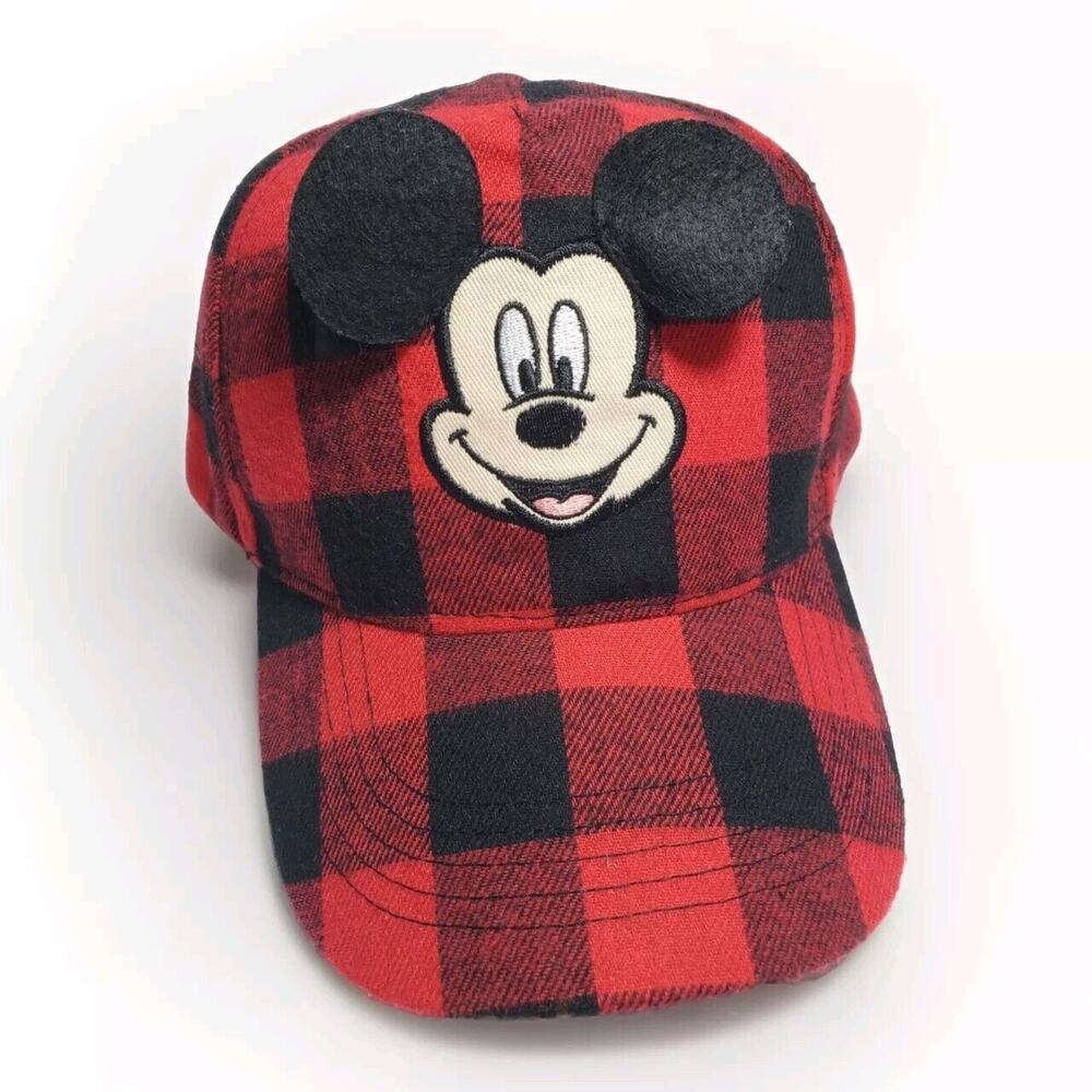 Mickey Mouse Vintage Red & Black Plaid Snapback Hat Youth Disney Unlimited